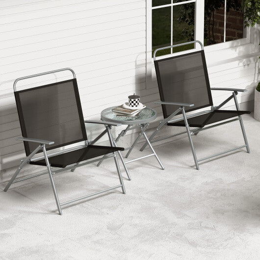 3 Pieces Patio Folding Chair Set Outdoor Metal Conversation Set - Color: Black