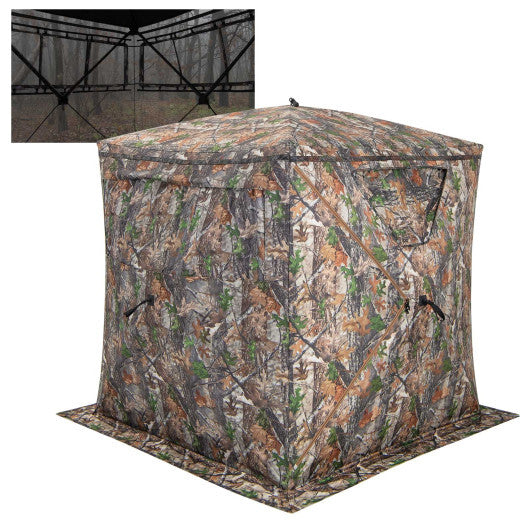 2-3 Person Hunting Blind Portable Pop Up Ground Tent with Carry Bag and Storage Pocket - Color: Multicolor