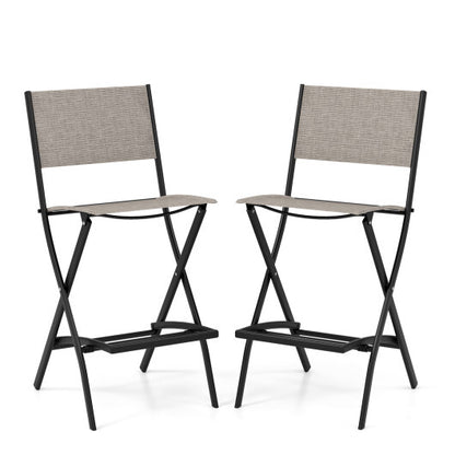 Folding Bar Stools Set of 2 Backrest Humanized Footrest-Coffee - Color: Coffee