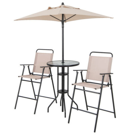 4 Pieces Outdoor Bar Set with Umbrella-Beige - Color: Beige