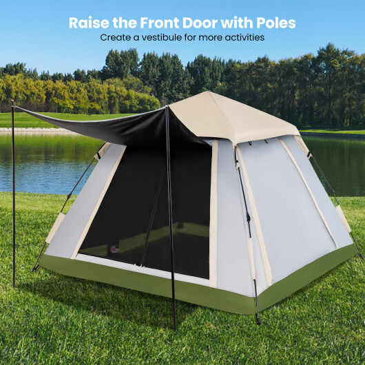 2-4 Person Instant Pop-up Camping Tent with Removable Rainfly - Color: Beige