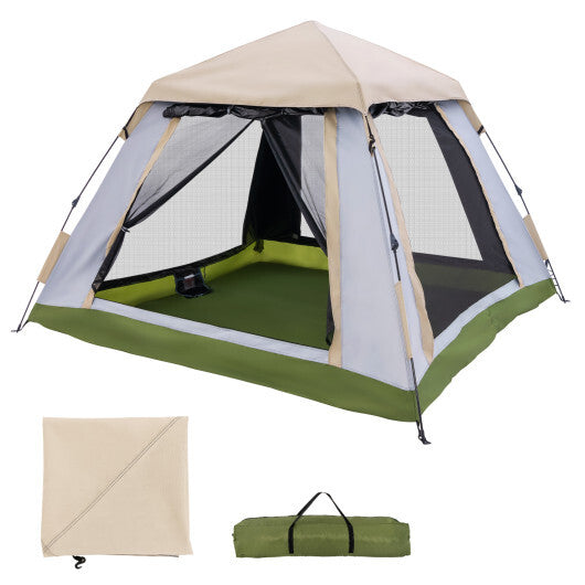 2-4 Person Instant Pop-up Camping Tent with Removable Rainfly - Color: Beige