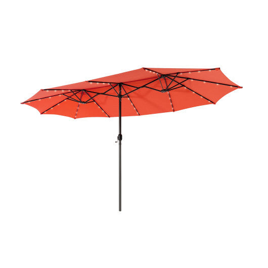 15 Feet Twin Patio Umbrella with 48 Solar LED Lights-Orange - Color: Orange - Size: 15 ft