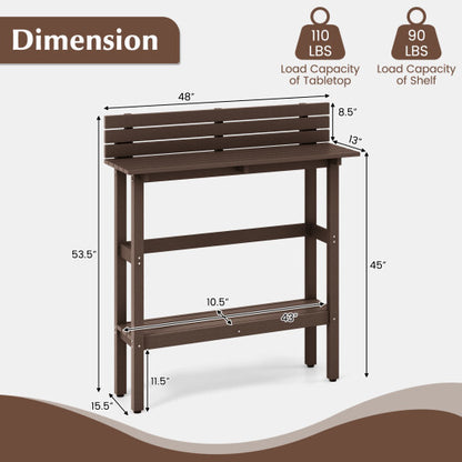 48 Inch Patio Pub Height Table with Storage Shelf and Adjustable Foot Pads-Brown - Color: Brown