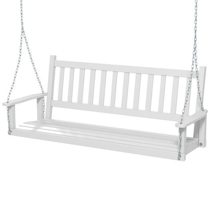 3-Person Wooden Outdoor Porch Swing with 800 lbs Weight Capacity-White - Color: White