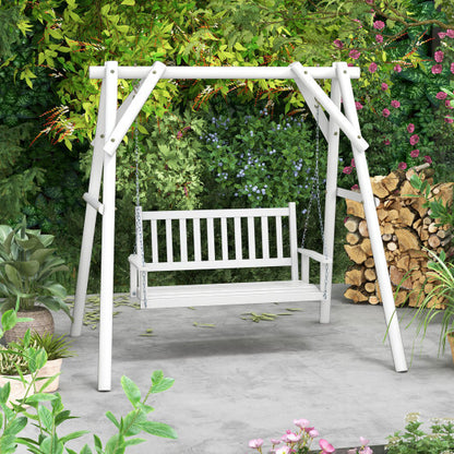 3-Person Wooden Outdoor Porch Swing with 800 lbs Weight Capacity-White - Color: White