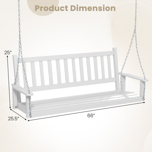 3-Person Wooden Outdoor Porch Swing with 800 lbs Weight Capacity-White - Color: White