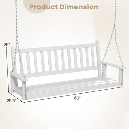 3-Person Wooden Outdoor Porch Swing with 800 lbs Weight Capacity-White - Color: White