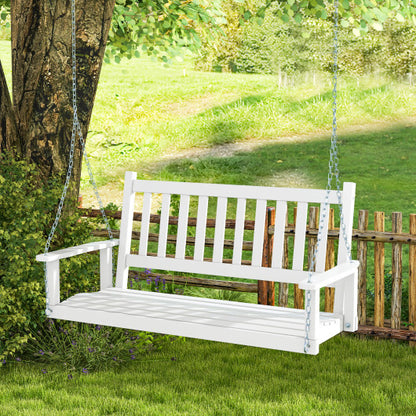 3-Person Wooden Outdoor Porch Swing with 800 lbs Weight Capacity-White - Color: White