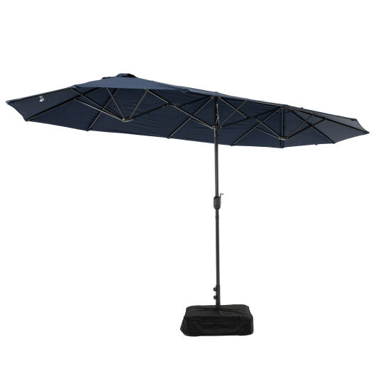 13 Feet Double-Sided Patio Twin Table Umbrella with Crank Handle-Navy - Color: Navy - Size: 13 ft