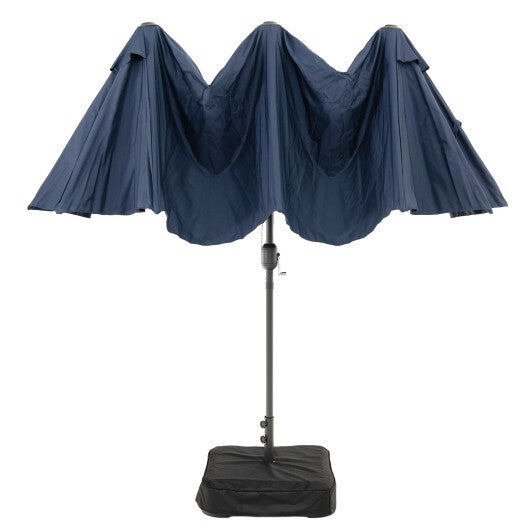 13 Feet Double-Sided Patio Twin Table Umbrella with Crank Handle-Navy - Color: Navy - Size: 13 ft