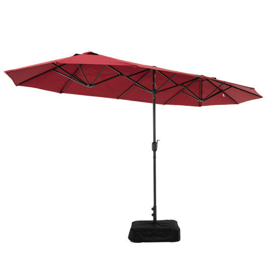 13 Feet Double-Sided Patio Twin Table Umbrella with Crank Handle-Wine - Color: Wine - Size: 13 ft