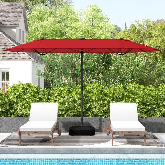 13FT Double-sided Patio Umbrella with Solar Lights for Garden Pool Backyard-Red - Color: Red