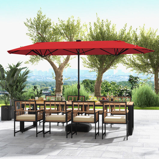 13FT Double-sided Patio Umbrella with Solar Lights for Garden Pool Backyard-Red - Color: Red