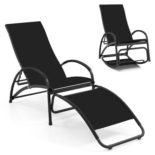 2-in-1 Outdoor Rocking Chair with 4-Position Adjustable Backrest for Patio Porch Poolside-Black - Color: Black