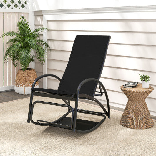 2-in-1 Outdoor Rocking Chair with 4-Position Adjustable Backrest for Patio Porch Poolside-Black - Color: Black