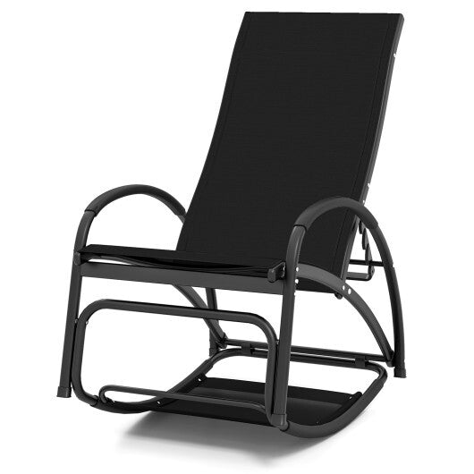 2-in-1 Outdoor Rocking Chair with 4-Position Adjustable Backrest for Patio Porch Poolside-Black - Color: Black