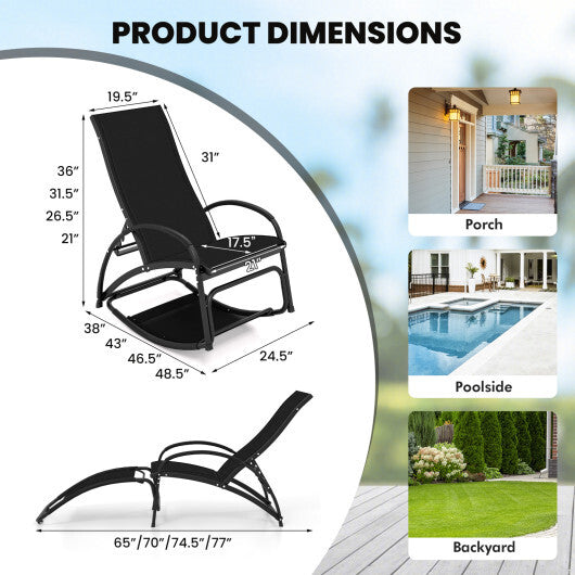 2-in-1 Outdoor Rocking Chair with 4-Position Adjustable Backrest for Patio Porch Poolside-Black - Color: Black