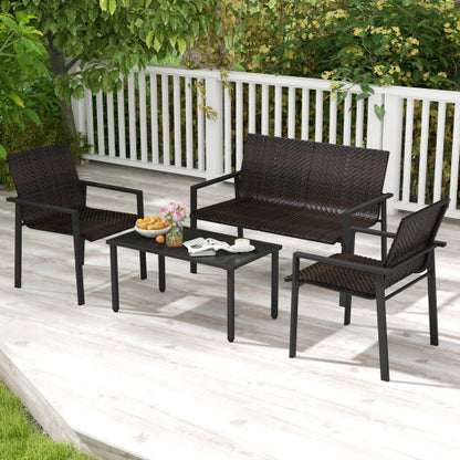 4 Pieces Patio Furniture Set with Heavy Duty Galvanized Metal Frame-Brown - Color: Brown