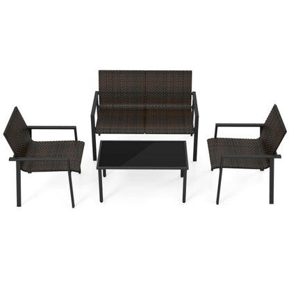 4 Pieces Patio Furniture Set with Heavy Duty Galvanized Metal Frame-Brown - Color: Brown