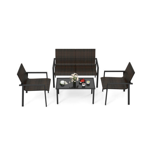 4 Pieces Patio Furniture Set with Heavy Duty Galvanized Metal Frame-Brown - Color: Brown