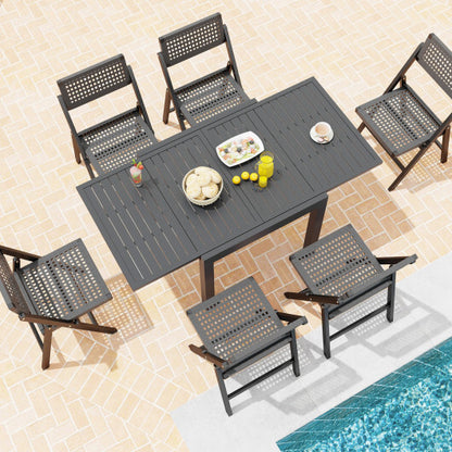 Expandable Patio Dining Table for 4-6 People-Grey - Color: Gray