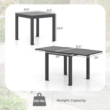 Expandable Patio Dining Table for 4-6 People-Grey - Color: Gray