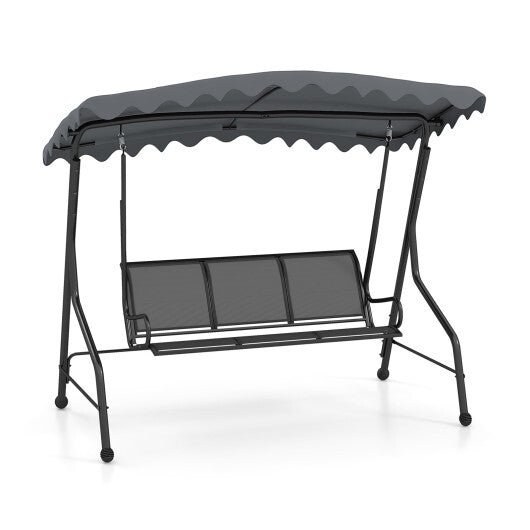 3-Seat Outdoor Porch Canopy Swing with Adjustable Shading-Gray - Color: Gray