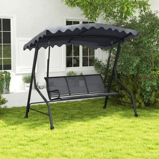 3-Seat Outdoor Porch Canopy Swing with Adjustable Shading-Gray - Color: Gray