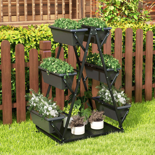 3-Tier Vertical Raised Garden Bed with 4 Wheels and 6 Container Boxes-Black - Color: Black - Size: 3-Tier