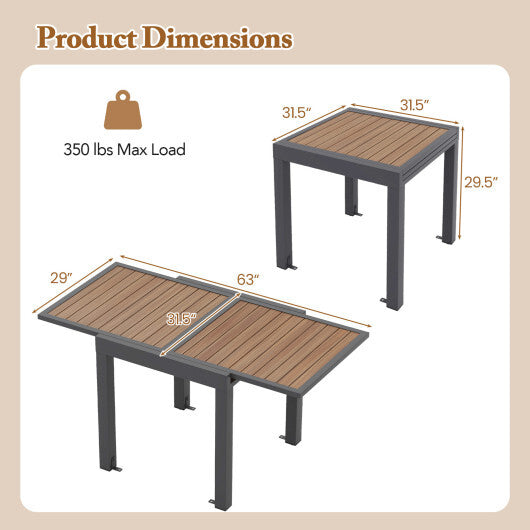 31.5-63 Inches Extendable Patio Table for 4-6 People-Natural - Color: Natural