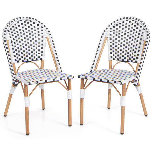 French Bistro Chair Set of 2 with Galvanized Metal Framex-White - Color: White