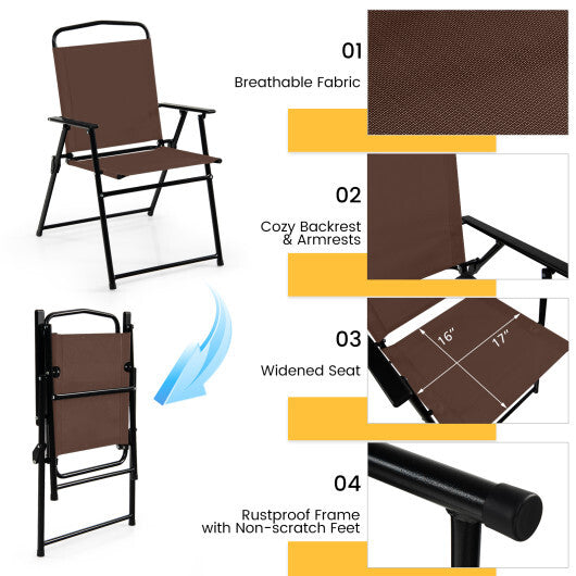 6 Pieces Patio Dining Set Folding Chairs Glass Table Tilt Umbrella for Garden-Coffee - Color: Coffee