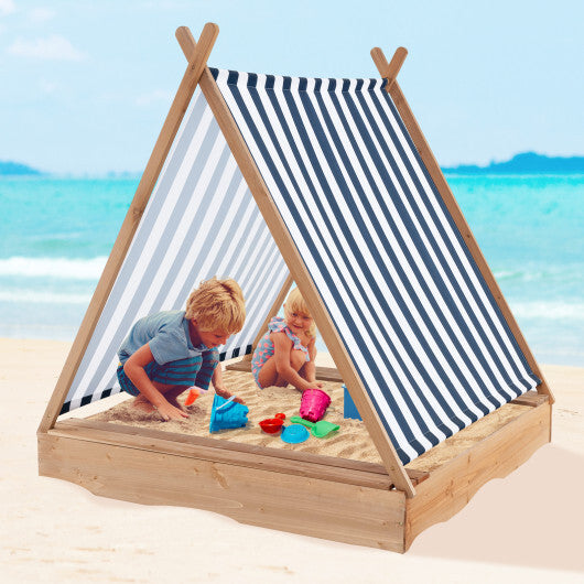 49 x 48 Inch Kids Wooden Sandbox with Cover and 2 Bench Seats - Color: Natural