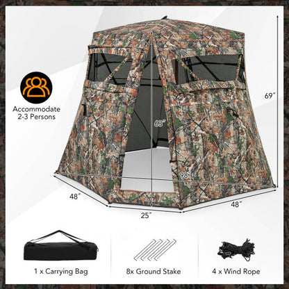 360? One Way See Through Ground Hunting Blind for Deer and Turkey Hunting - Color: Camouflage