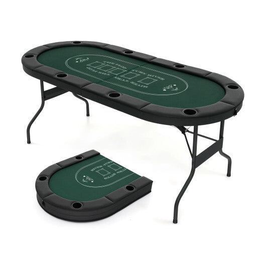 72 Inch Foldable Poker Table for 8 Players Portable Oval Card Board Game Table-Green - Color: Green