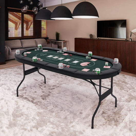 72 Inch Foldable Poker Table for 8 Players Portable Oval Card Board Game Table-Green - Color: Green