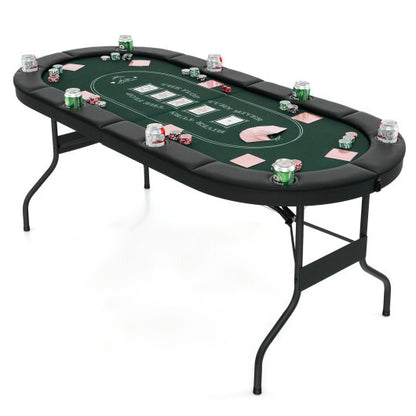 72 Inch Foldable Poker Table for 8 Players Portable Oval Card Board Game Table-Green - Color: Green