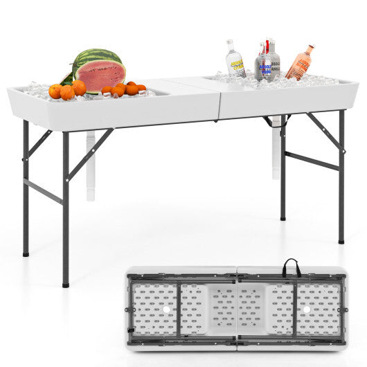 5 FT Folding Ice Cooler Table with Double Sinks for Camping Party Picnic Wedding-White - Color: White