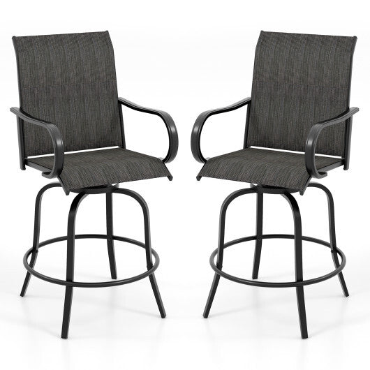 2 Pieces 360 Rotating Bar Stool Set with Armrests for Patio-Black - Color: Black