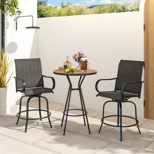 2 Pieces 360 Rotating Bar Stool Set with Armrests for Patio-Black - Color: Black