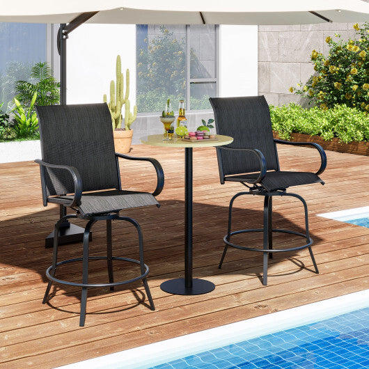 2 Pieces 360 Rotating Bar Stool Set with Armrests for Patio-Black - Color: Black