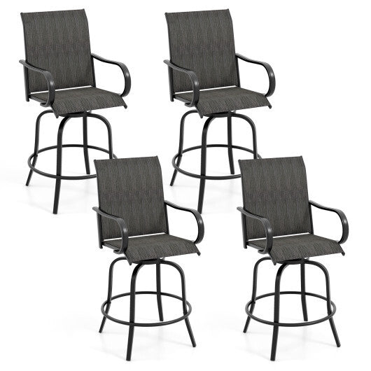 2 Pieces 360 Rotating Bar Stool Set with Armrests for Patio-Black - Color: Black