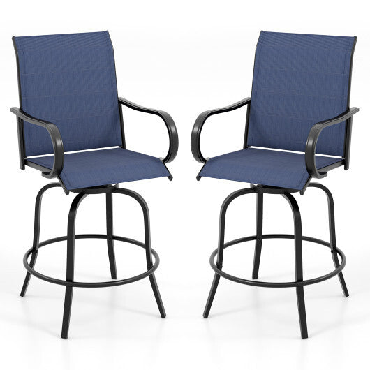 2 Pieces 360 Rotating Bar Stool Set with Armrests for Patio-Navy - Color: Navy