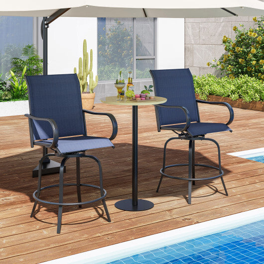 2 Pieces 360 Rotating Bar Stool Set with Armrests for Patio-Navy - Color: Navy