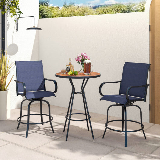 2 Pieces 360 Rotating Bar Stool Set with Armrests for Patio-Navy - Color: Navy