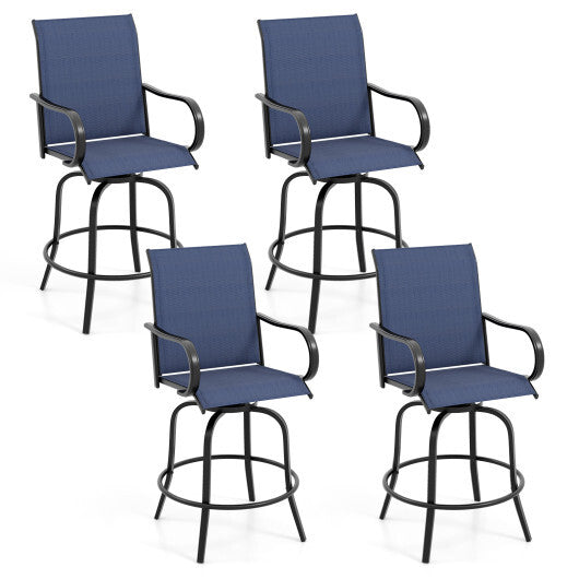 2 Pieces 360 Rotating Bar Stool Set with Armrests for Patio-Navy - Color: Navy