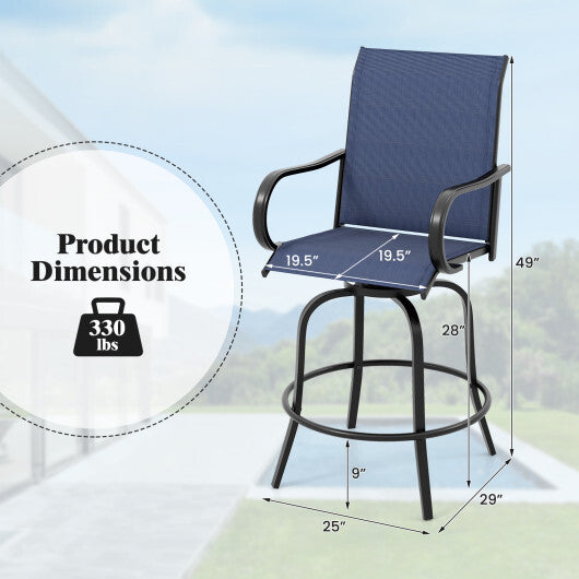 2 Pieces 360 Rotating Bar Stool Set with Armrests for Patio-Navy - Color: Navy