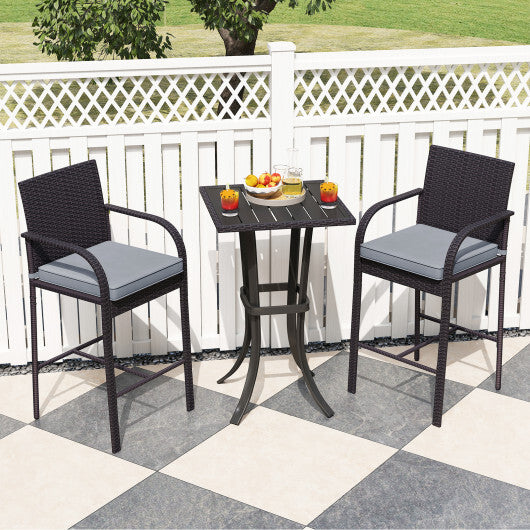 3-Piece Patio Wicker Rattan Bar Height Chairs and Square Table Set-Black - Color: Black