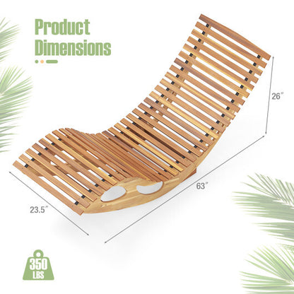 Acacia Wood Patio Rocking Sun Lounger Chaise Lounge with Ergonomic Curved Seat - Color: Natural